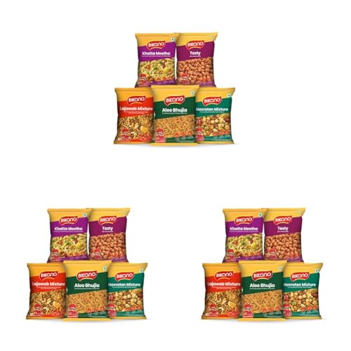 Image of Bikano Namkeen Combi Pack - 5-in-1 Indian Snack Combo | Includes Navratan Mixture, Tasty, Khatta Meetha, Lajawab Mixture & Aloo Bhujia | Ready-to-Eat | 340g (Pack of 3)