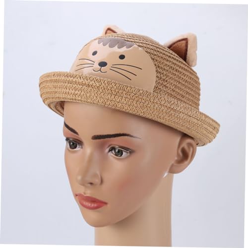 Girls Boys Fashionable Boys and Girls Summer Hat Cartoon Cat Design Breathable Khaki2