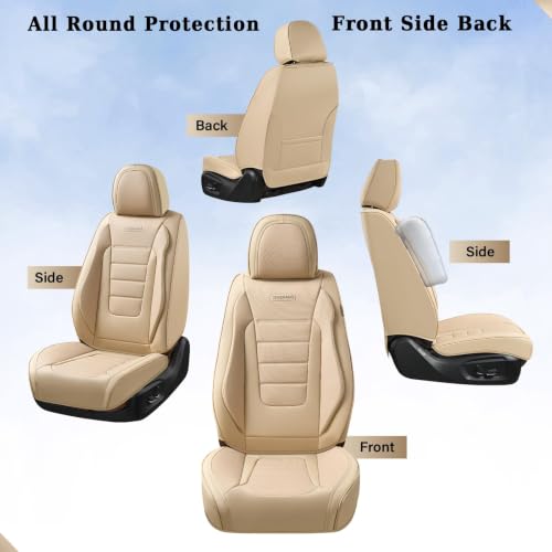 Image of Coverado Car Seat Covers Front Seats, Car Seat Cover Beige, Car Seat Protector, Car Seat Cushion Nappa Leather, 2-Pack Waterproof Seat Covers Carseat Cover Universal Fit for Most Cars Trucks