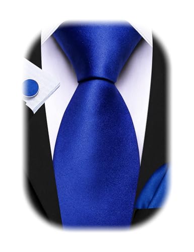 Image of Barry.Wang Plain Men Silk Ties Extra Long Satin Necktie for Wedding Business Handkerchief Cufflinks Set Solid Colors