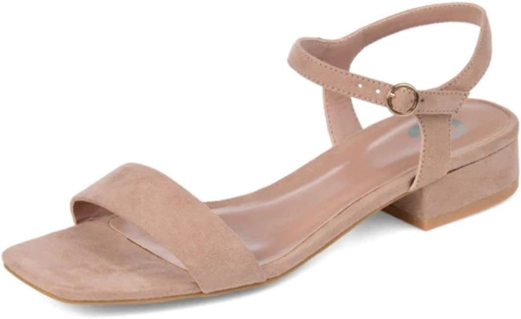 Journee Collection Womens Beyla Heels with Square Shaped Open Toe and Buckle Closure, Blush, 7.5