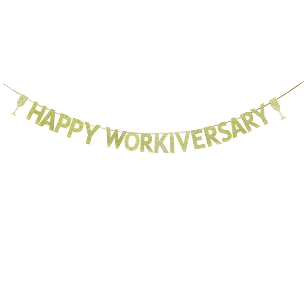 Happy Workiversary Banner – Gold Glitzer, Zum Selbstauffädeln, Für Büroparty, Arbeitsjubiläum
