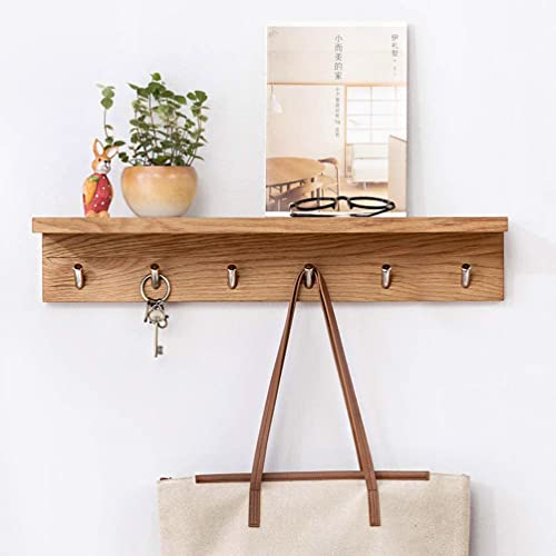 Chêne Bois massif à fixation murale Portemanteau étagère murale flottante avec 6 crochets Affichage entrée Chapeau en forme de cintre Cover