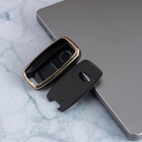 Image of TPU Car Key Cover Black & Golden Compatible for KIA Seltos,Sonet,Carens (KIA, 4 Button Push Smart Key New)