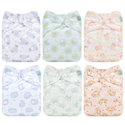 Image of ALVABABY Baby Cloth Diaper 6 Pack with 12 Inserts One Size Cloth Diaper Covers Adjustable Washable Reusable for Baby Girls and Boys