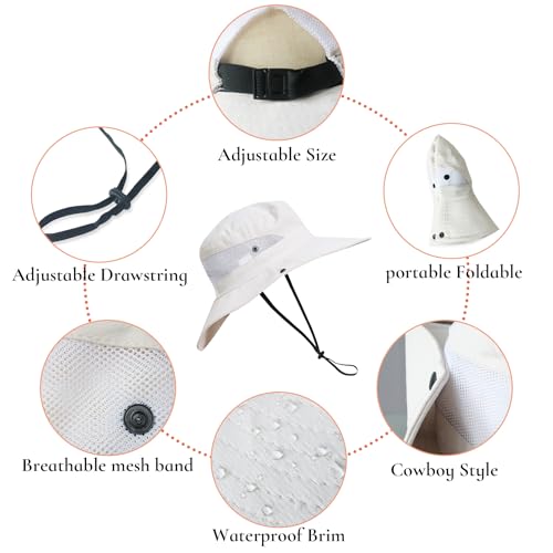NPJY Ponytail Sun Hats for Women Men Wide Brim UPF 50+ Gifts for Women Fishing & Bucket & Beach Hats