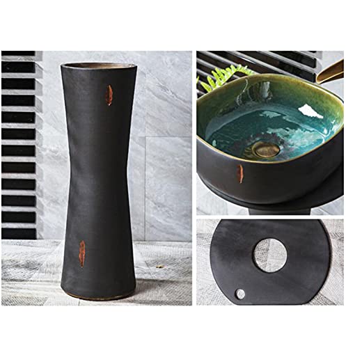 Yrra Bathrooms Ceramic Luxurious Pedestal Basin Round Freestanding Sink Pedestal Lavatory Sink Standalone Art Ceramic Wash Basin For Indoor And Outdoor,L #TOP1