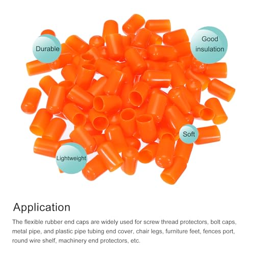 Image of MECCANIXITY 100pcs 12mm(1 /2 inch) Rubber End Caps Cover PVC Vinyl Screw Thread Protector Round Wire Shelf Caps for Screw Bolt Pipe Fence Post, Orange
