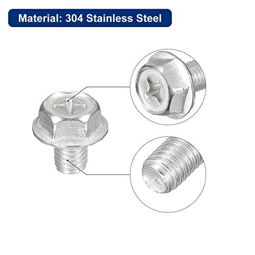 Image of uxcell M8x10mm Phillips Hex Head Flange Bolts, 5pcs 304 Stainless Steel Hexagon Phillips Flange Head Hex Bolts Machine Screws