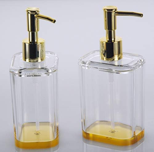 COM.TOP-Acrylic Soap Dispenser Set, Bathroom Accessories Set, Countertop Dispenser for Liquid Soap or Lotion (Gold/Clear)