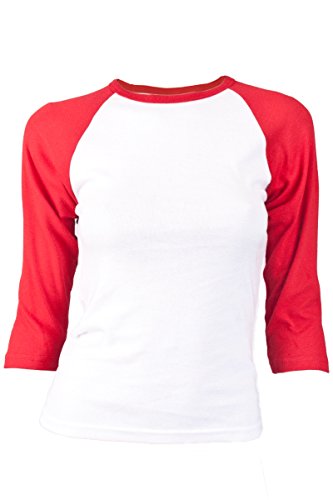 Soffe Women's Baseball 3/4 Raglan Sleeve Shirt, White/Red, Medium