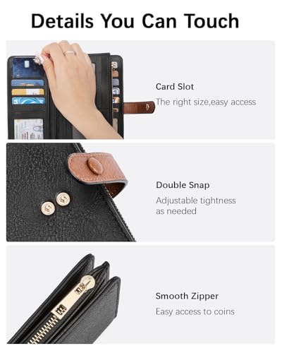 BOSTANTEN Womens Leather Wallets RFID Blocking Large Capacity Trifold Card Holder Ladies Phone Clutch Black＆Brown4