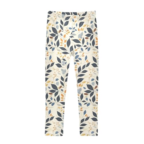 Seamless Pattern with Leafs Prints Kids Baby Girls Cotton Pants Casual Full Length Sweatpants Gym