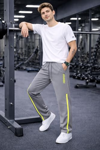 Image of Mack Jonney Men's Track Pants with Neon Yellow Side Stripe | Regular Fit Gym & Sports Lower | Activewear Training Joggers with Drawstring-M7961