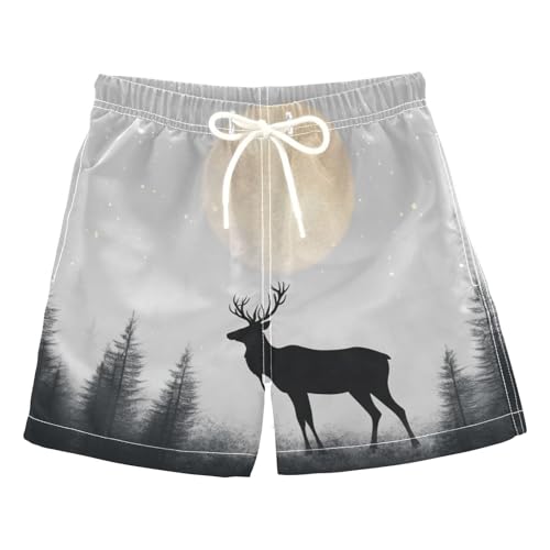 Aflyko Boys Board Shorts Elk Forest Glitter Moon Fashion Youth Swim Shorts, Relaxed Fit for Beach Holidays and Pool Parties, X-Large Multicolor