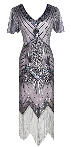 Image of Women 1920s Gatsby Vintage Sequin Flapper Fringe Party Plus Dress with 20s Accessories Set