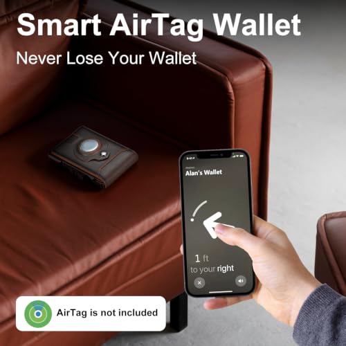 Image of furid Genuine Leather Wallet for Airtag: RFID Wallets with Airtag Holder | Full Grain Slim Minimalist Card Holder with Money Clip for Air Tag - Gift for Husband Father on Birthday Anniversary