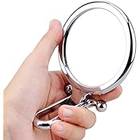 DINGC Espejo Pequeño Espejo Maquillaje Pequeño con Asa, Espejo Portatil Plegable Espejo de Mano Espejo Bolsillo Pequeño, Espejo de Doble Cara Se Utiliza para el Maquillaje Varios Detalles (Plateado)
