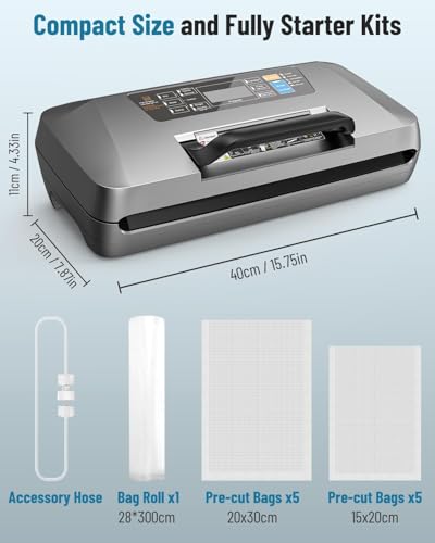 Miniatura 9 de Dxstring Envasadora Al Vacio Profesional, 95kpa 12-In-1 Embasadoras Vacio Alimentos, Apoyo Al Proceso De Envasado Al Vacío Continuo, Doble Sellado, Uso Con Una Sola Mano, Con 1 Rollo 10 Bolsas