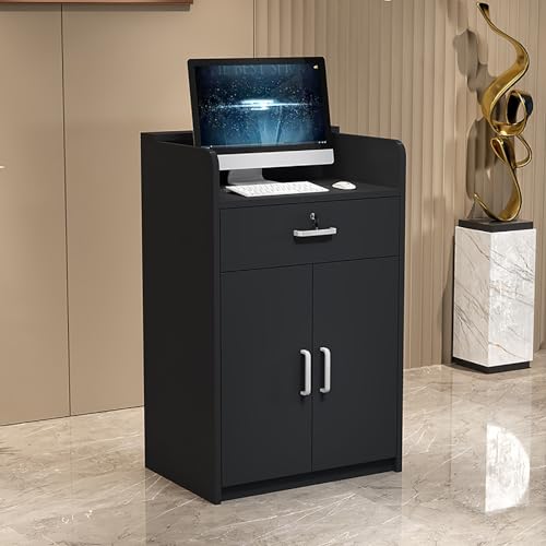 Bureau de réception verrouillable avec rangement élégant pour bureau à domicile ou salon Finition teck moderne Idéal pour les espaces professionnels et fonctionnels