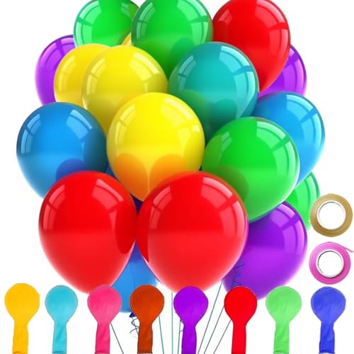 Image of Thickened Balloons 100Pcs Birthday Balloons Assorted Colors 12 Inch Colorful Rainbow Balloon Party Latex Balloon