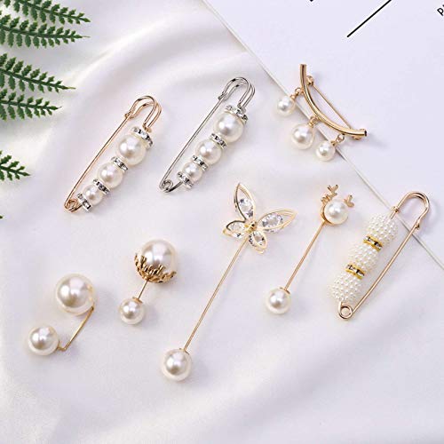 metagio 8 Pièces Pinces pour Châle, Broche Épingle à Nourrice avec Faux Strass et Perle pour la Fixation de Pull, Robes, Épingles de Sûreté pour Femmes Filles Vêtements Décoration