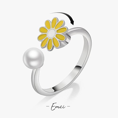 Miniatura 3 de LOYJOY Spinner Daisy Anillos para las mujeres giran libremente anti estrés Ansiedad Anillo Ajustable Margarita Flor Fidget Anillo Joyería de moda -