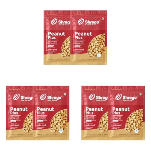 Image of Shrego Peanut Plus Roasted Peanuts Salted 720 g (2 x 360 g) | Vacuum Packed | Dry Roasted Groundnuts | Lightly Salted Crunchy Snack | Namkeen Moongfalli (Pack of 3)
