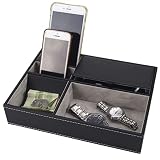 Organisateur de tiroir de bureau 2 pièces |Organisateurs Et Accessoires De Tiroir De Bureau De Bureau, Paniers De Rangement En Cuir for L'organisation, Petits Paniers Noirs Cube Bin Conteneur Fourre-T