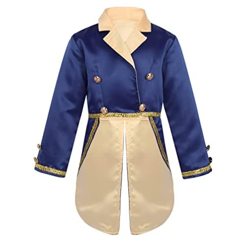YiZYiF Disfraz Príncipe Bella y Bestia Niños Chaqueta Esmoquin de Satén Cosplay FRAC Adan Traje Príncipe Lujoso Disfraces Fantasía Halloween Navidad Fiesta Azul Marino 3 años