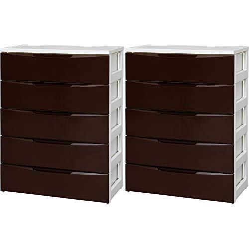 カラーコーディネートチェスト ワイド 5段 COD-725 ホワイト/ブラウン 2個セット