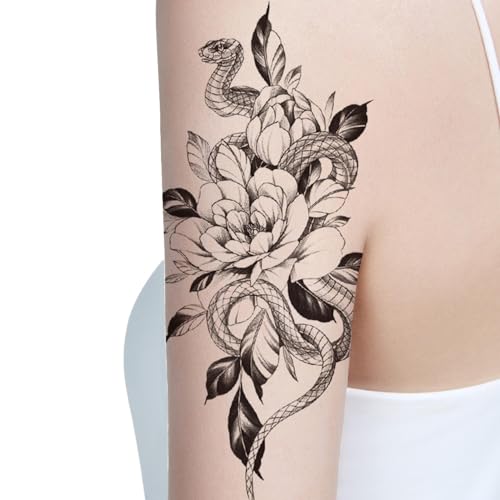 Kustimantu Tatuagem temporária de rosa, tatuagem de flores para mulheres, autocolantes realistas de 15 dias com pétalas de rosa | design exclusivo e duradouro, material de festa para corpo, mão, braço