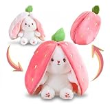 Dashing Nova Strawberry Bunny Plush Toy Transformable Rabbit Stuffed Animal Pink 13.7 Inch Soft Plush Gift for Girlfriend Girls Kids