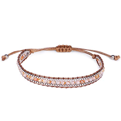 Bracelet tissé main en perles style ethnique rétro chic et chaîne de cristal éclatante