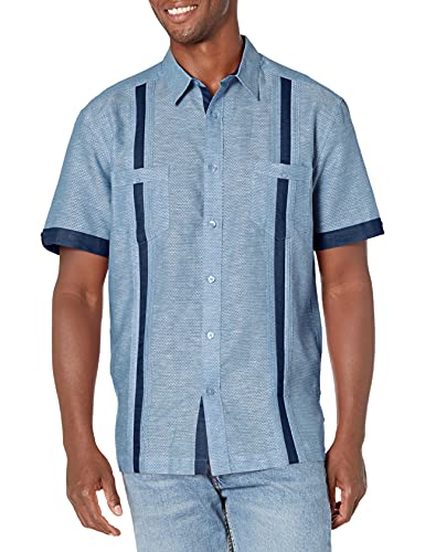 Cubavera Men's Linen-Blend Textured Two-Pocket Short Sleeve Button-Down Guayabera Shirt, Dress Blues, Xx Large #TOP10