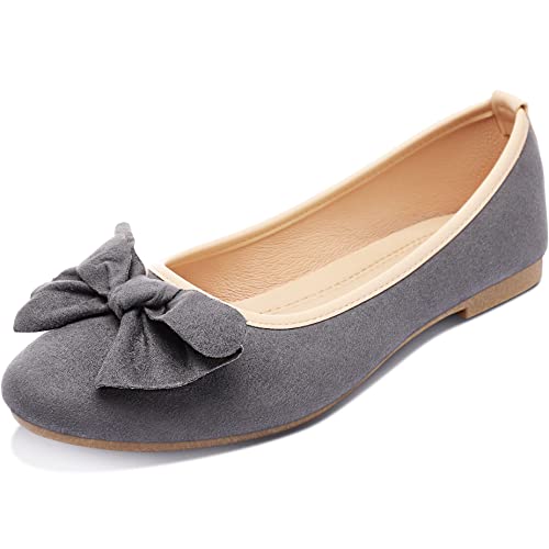 Altocis Womens Faux Suede Ballet Flats Casual Round Toe Bow-Knot Slip Ons Memory Foam Textile Dressy Flats Cute Bow Tie Knot(Grey Us8) #TOP15