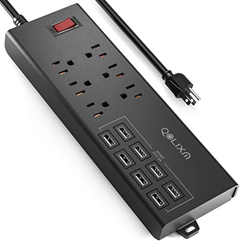 Power Strip Surge Protector with USB Ports Flat Plug with Overload Surge Protection (Grey)