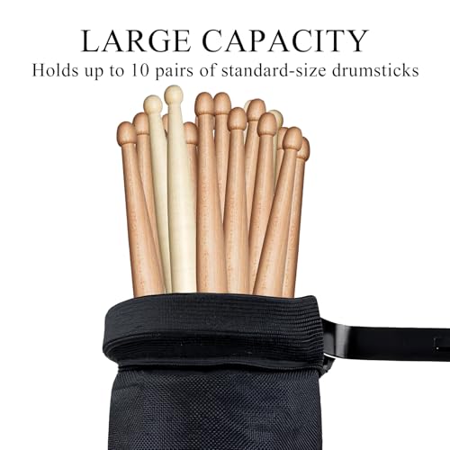 VixxNoxx Drum Stick Bag Holder, Portable Drumstick Bag with Adjustable Clamp, Nylon Holder for Drumsticks, Brushes & Mallets, Up to 8 Pairs of Sticks (Black) - Thumbnail 6