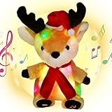 Houwsbaby Christmas Musical Light up Reindeer LED Stuffed Animals Rudolph Plush Toys Lullaby Singing Animated for Toddlers Xmas Gift Holiday,Brown,13''