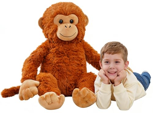 EEYQR Giant Monkey Stuffed Animals, Large Stuffed Monkey Plush Toy, Big Jumbo Plushie Toy, Jungle Animal Toys, Gifts for Kids on Birthday Christmas(23.6 Inch, Brown)