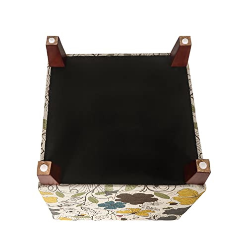 Adeco 18 Inch High Cube Ottoman Storage, Floral Printed Linen Chair Foot Stools, Upholstered Vanity Stool With Hinged Lid, Solid Wood Legs #TOP5