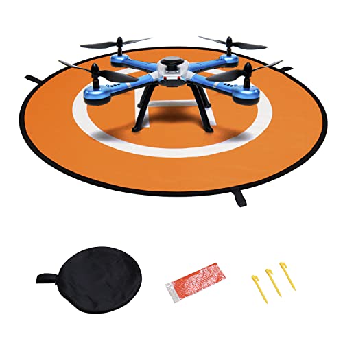 Qwork Double Sided Helicopter Landing Mat, Universal Waterproof 110Cm/43" Drones Landing Pad For Rc Drones Helicopter Antel Robotic, Pvb Drones, 3Dr Solo, (Blue & Orange) #TOP27