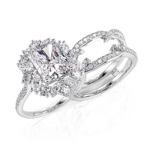 Jeulia 2 PC Interchangeable Engagement Ring Set for Women; 5.2CT Sterling Silver Twisted Radiant Cut Diamond Wedding Bridal Ring Set Inset Gorgeous Anniversary Promise Band with Jewelry Gift Box3