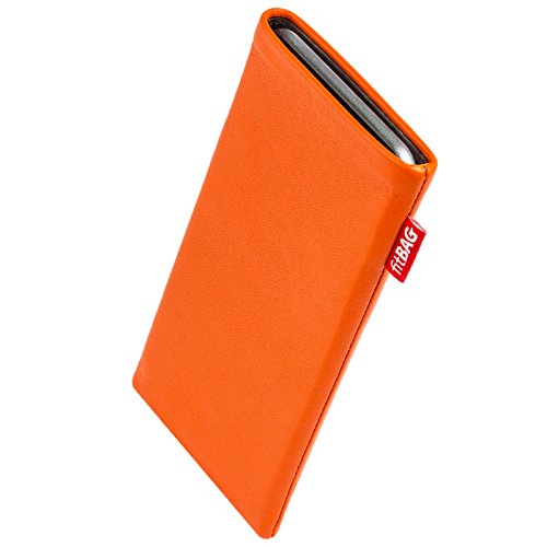 fitBAG Beat Orange Handytasche Tasche aus Echtleder Nappa mit Microfaserinnenfutter für Shiftphone 5.1 | Hülle mit Reinigungsfunktion | Made in Germany