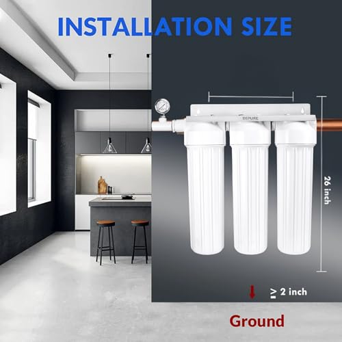 Image of Bepure MF3 Whole House Filtration System| 3 Stage Filtration with Sediment, Activated Carbon & Antiscalant Filters| Main Line Filter| Reduce Turbidity, Chlorine Mud, Smell, scales due to hardness