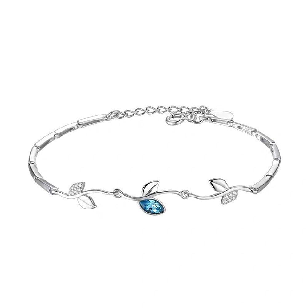 Braccialetti a Catena con Polsino in Argento Sterling Moda, Bracciale in Argento Sterling 925 da Donna con Braccialetto di Foglie di Cristallo a Mosaico Regali di Gioielli in Argento Sterling