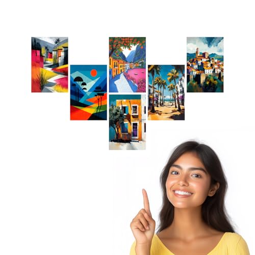 Image of SiddArtify Tropical Landscape Wall Art Prints Set - Modern Cityscape Poster Decor for Living Room Bedroom Office - Set of 2-4x6 Inch - Board (Pack of 6) - Sticker (Pack of 6)