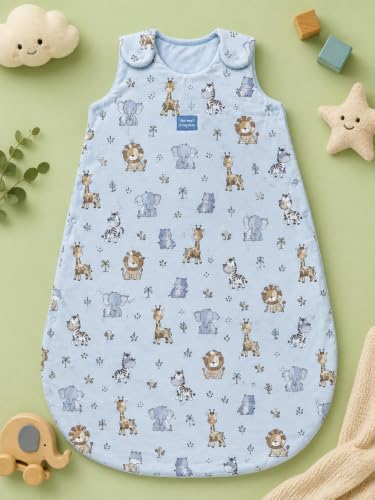 Image of TuddyBuddy Baby Cotton Wearable Quilted Sleeping Bag Blanket 1.5 Tog with 1 Way Zipper Closure | Ideal for Babies & Kids Hypoallergenic Fabrics | (Winn The Teddy - Sky Blue, 18-24 Months)