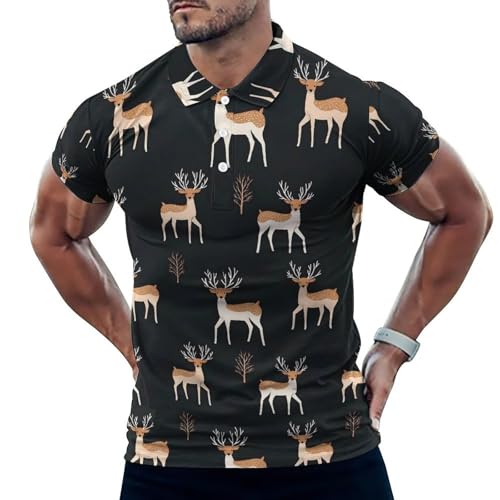 Polo de golf homme imprimé cerf mignon en tissu respirant à manches courtes