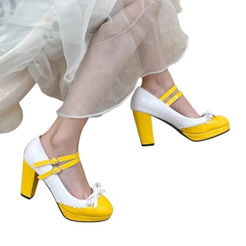 Image of MEOTINA Cute Bow Heels Mary Janes Shoes Women Dress Platform Strappy High Heels Kawaii Shoes